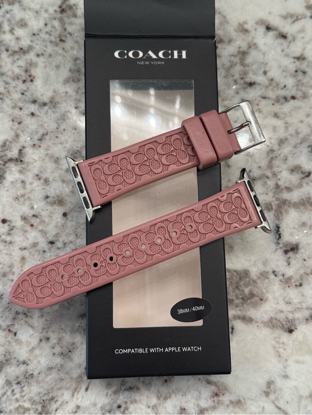 Coach Mauve Pink Silicone Apple Watch Band with Signature Embossed Pattern